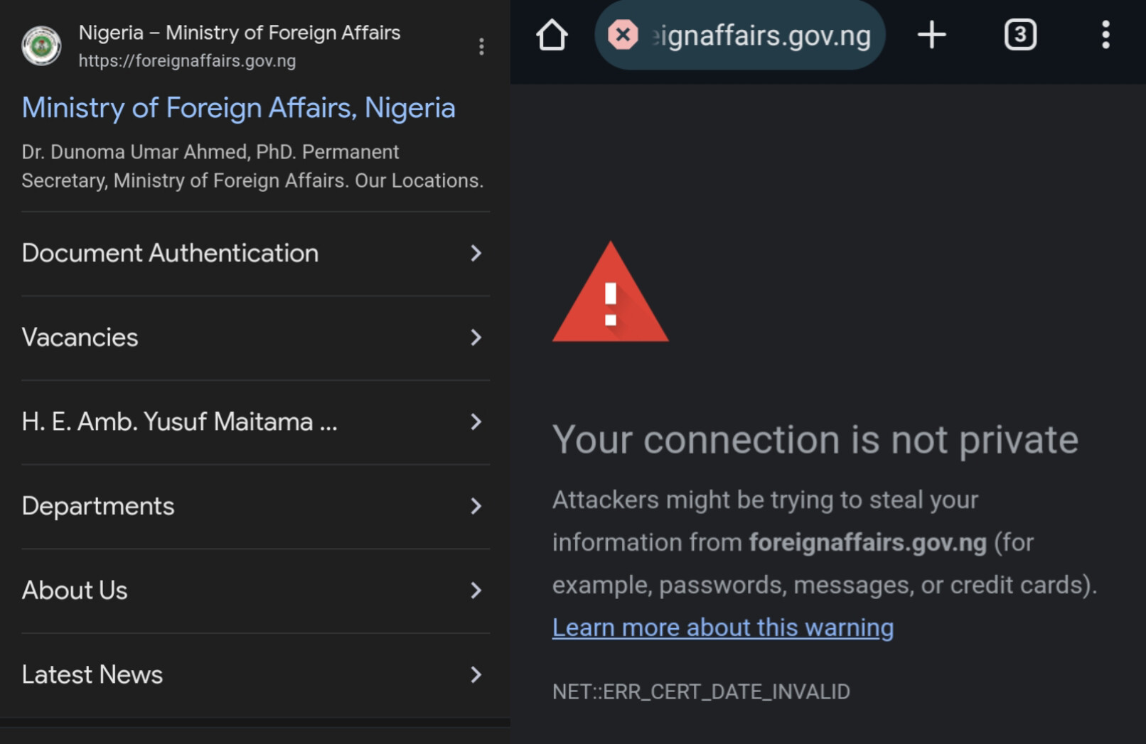 ALERT: Nigeria Ministry Of Foreign Affairs Website No Longer Safe For Visitors