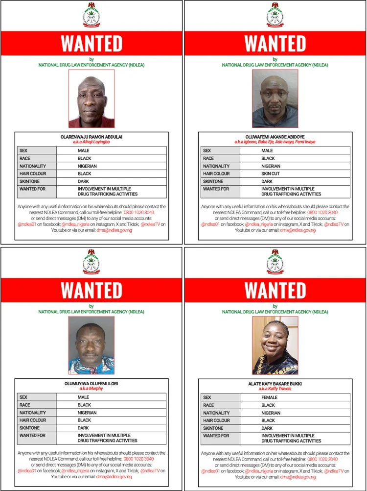 Four Lagos-based drug cartel members declared wanted