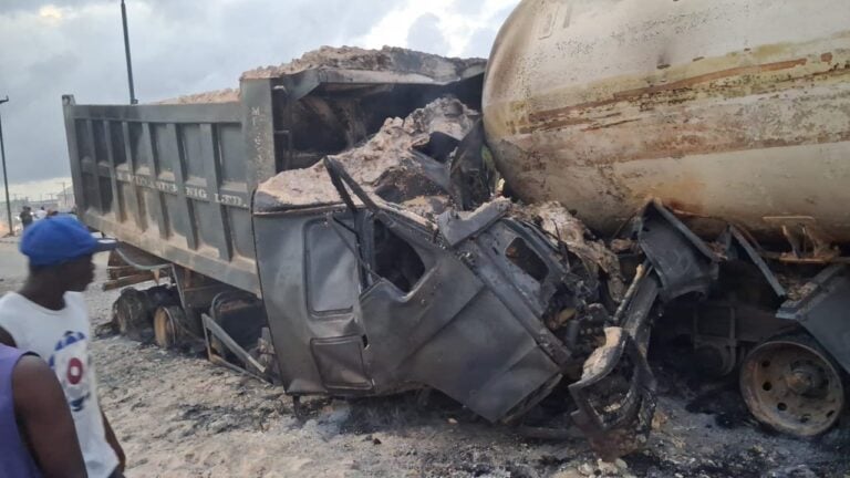 Two killed as fuel-laden tanker collides with truck in Lagos