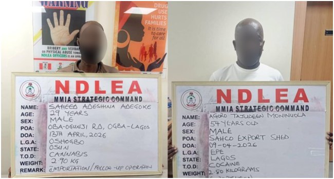 NDLEA Intercepts Cocaine, Loud In Food Flasks, Snacks, Arrests Two Cargo Agents