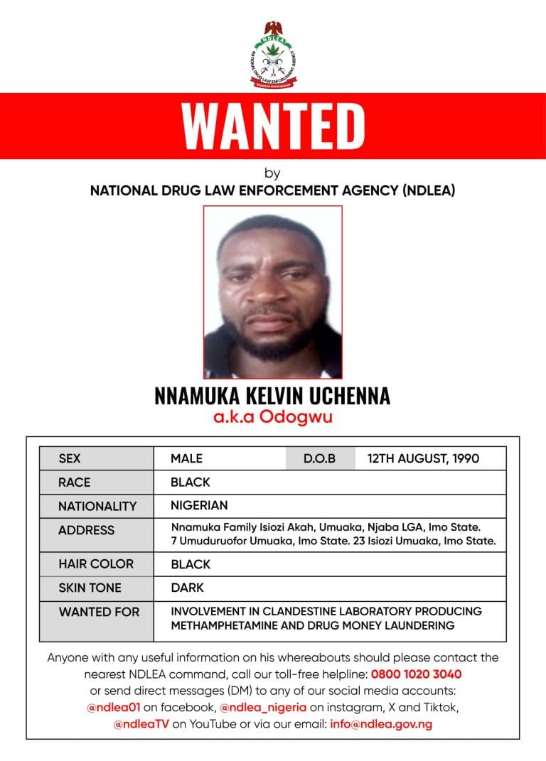 NDLEA declares suspected drug kingpin, 3 associates wanted, freezes N9.8bn